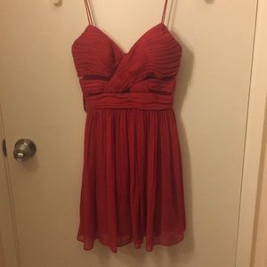 Red nude illusion cocktail dress